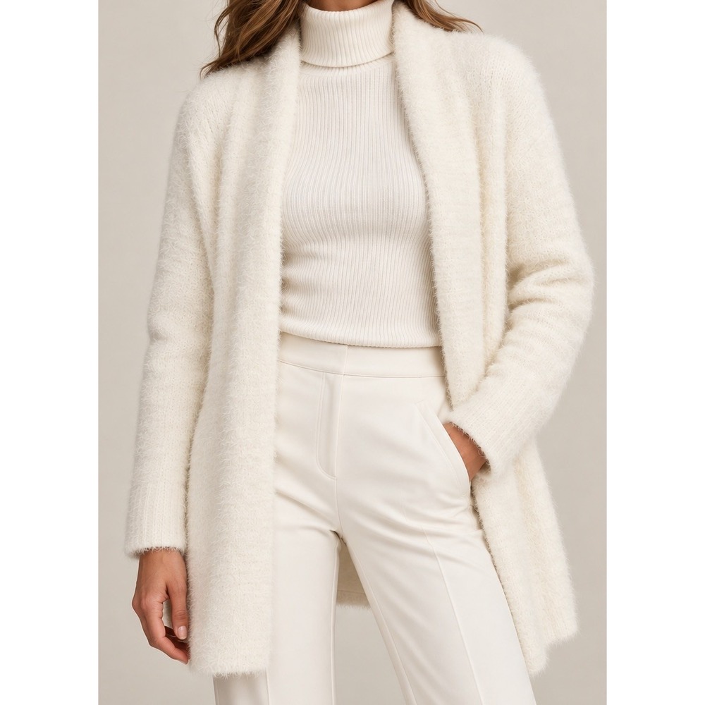 Banana Republic Ivory Fuzzy Longline Cardigan Sweater S